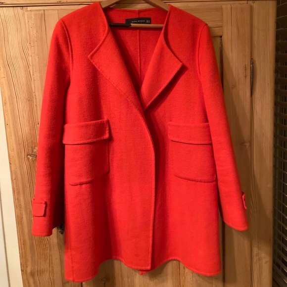 ZARA WOMAN Orange wool hand made jacket, Size M. - Picture 1 of 6